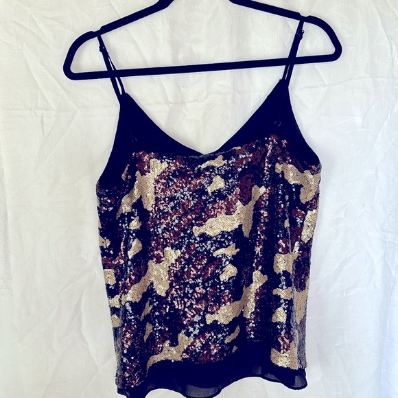 NWT THREE EIGHTY TWO sequined gold, black, and bronze evening top. Size Small. - Picture 5 of 9